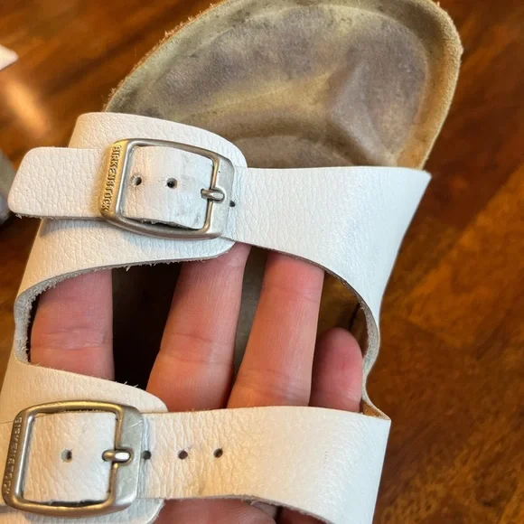 Birkenstock Two Strap Leather Sandals Cork Footbed Sz 40 (W9 M7) White - Picture 5 of 12